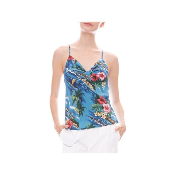 Le Superbe NWT Blue Silk Tropical Blouse Top 4 - Picture 7 of 7